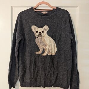 PHILOSOPHY 100% CASHMERE SWEATER TOP W FRENCH BULL DOG HEATHER GREY